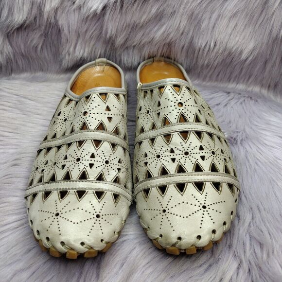 Spring Step Fusalide Leather Slip On Cut Out Clog Mules Womens Size 39/8.5 Grey - Picture 1 of 8